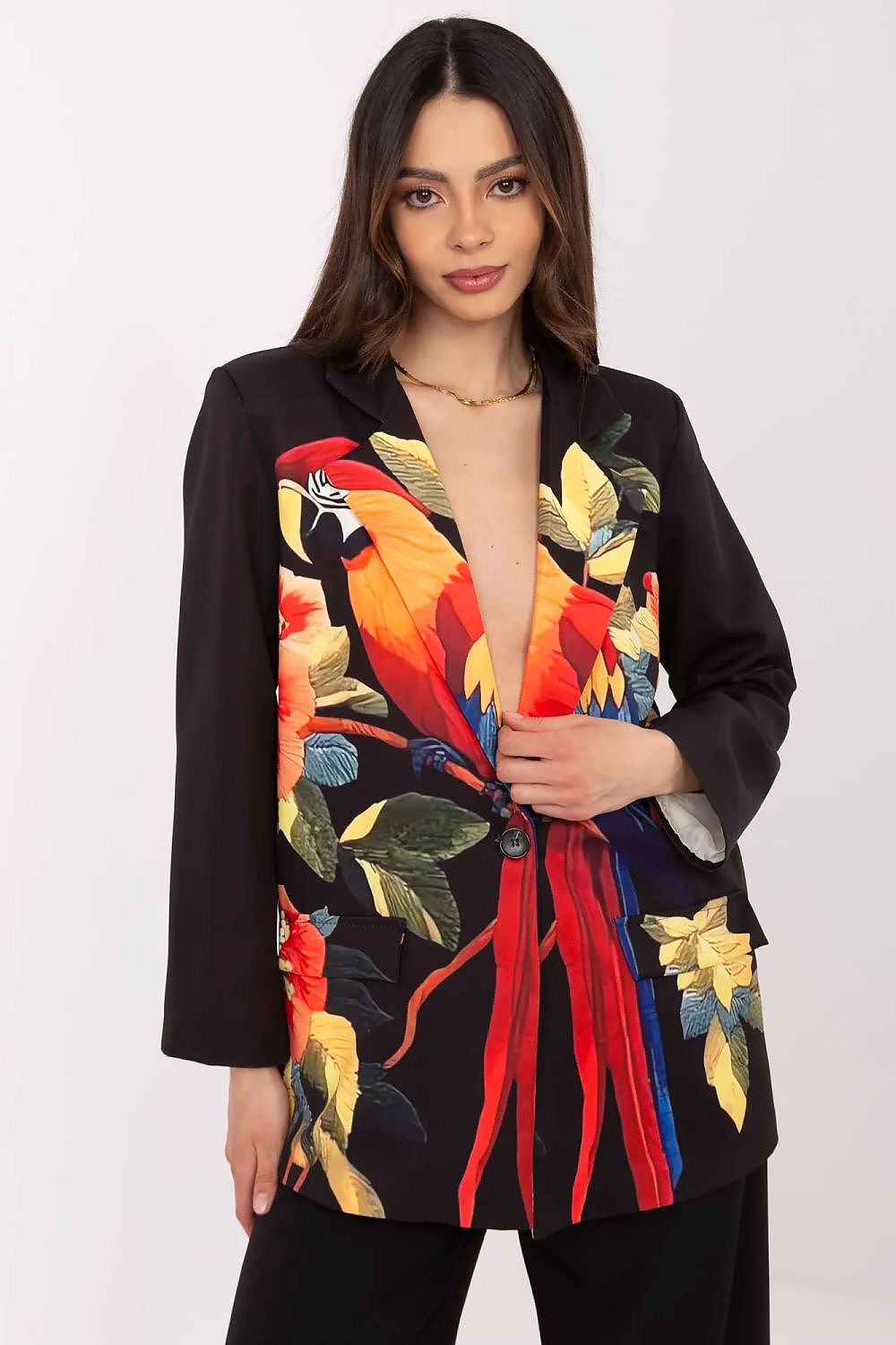 Floral Jacket Italy Moda Denim-Look Blazer black one-size-fits-all