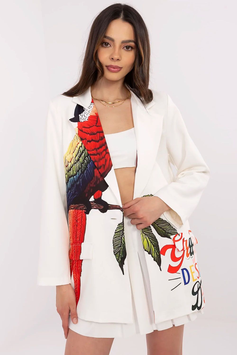Floral Jacket Italy Moda Denim-Look Blazer beige one-size-fits-all