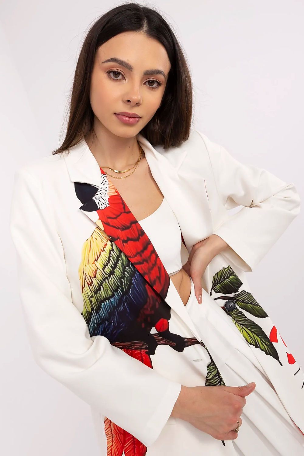 Floral Jacket Italy Moda Denim-Look Blazer