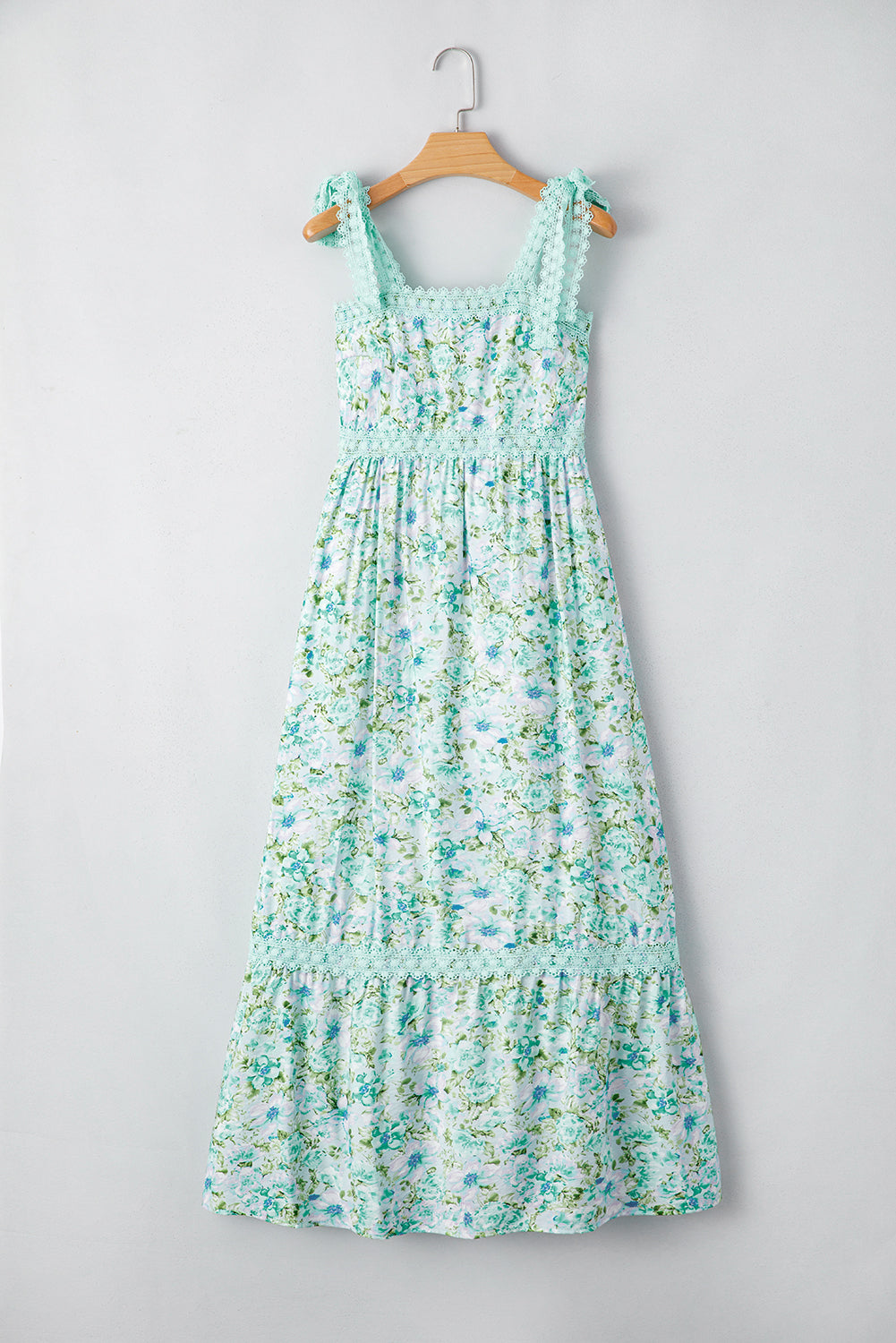 Floral Lace Tied Strap Empire Waist Maxi Dress