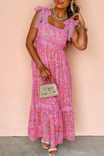 Floral Lace Tied Strap Empire Waist Maxi Dress