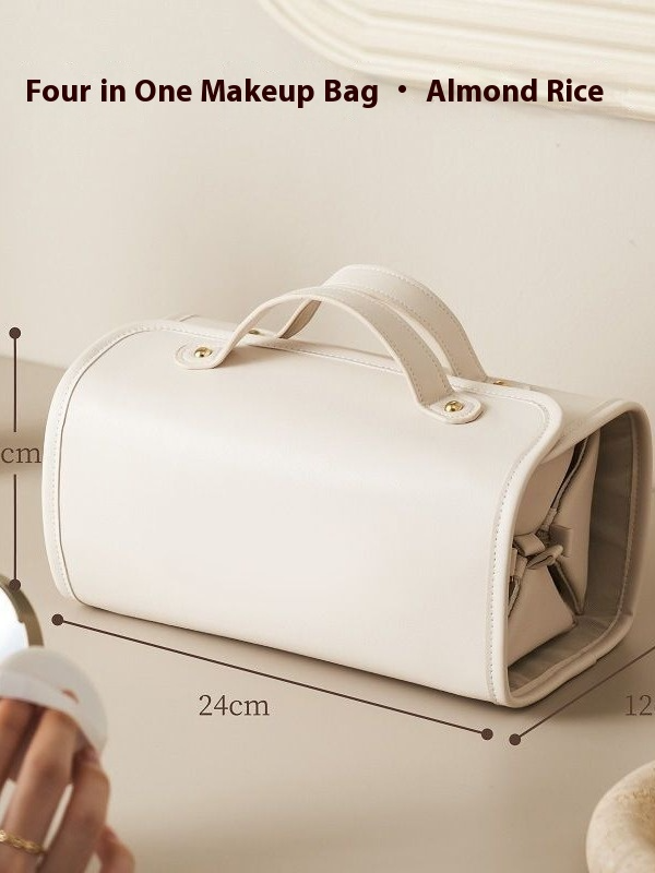 Folding Cosmetic Bag Large Capacity Waterproof Travel Makeup Toiletry Bag Light Beige