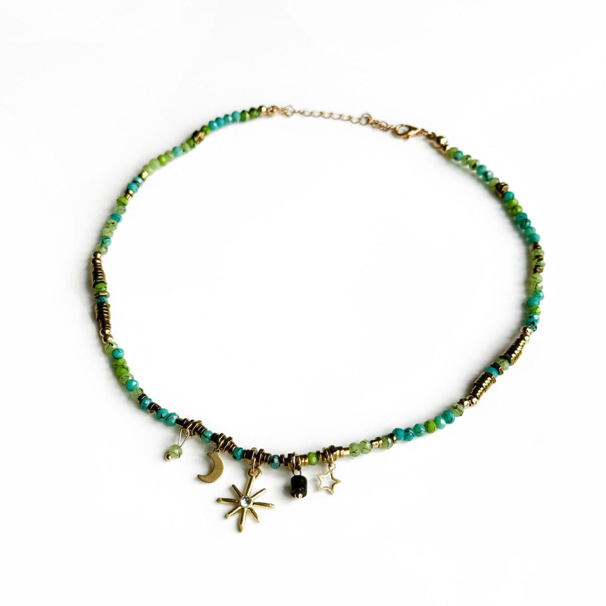 Gaia Aqua Green Gold Beaded Choker Necklace