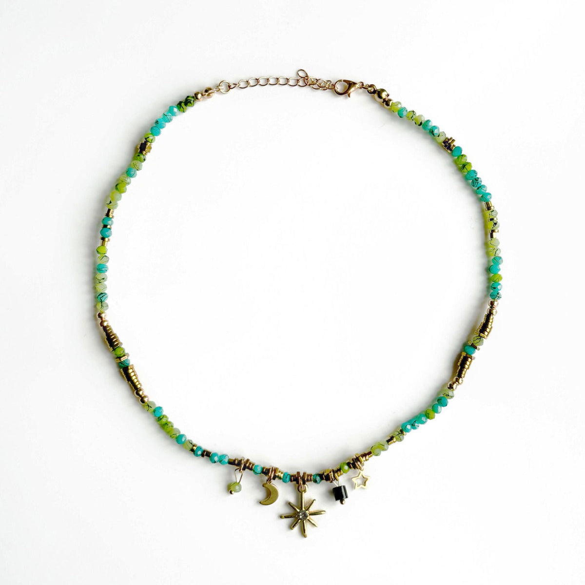 Gaia Aqua Green Gold Beaded Choker Necklace