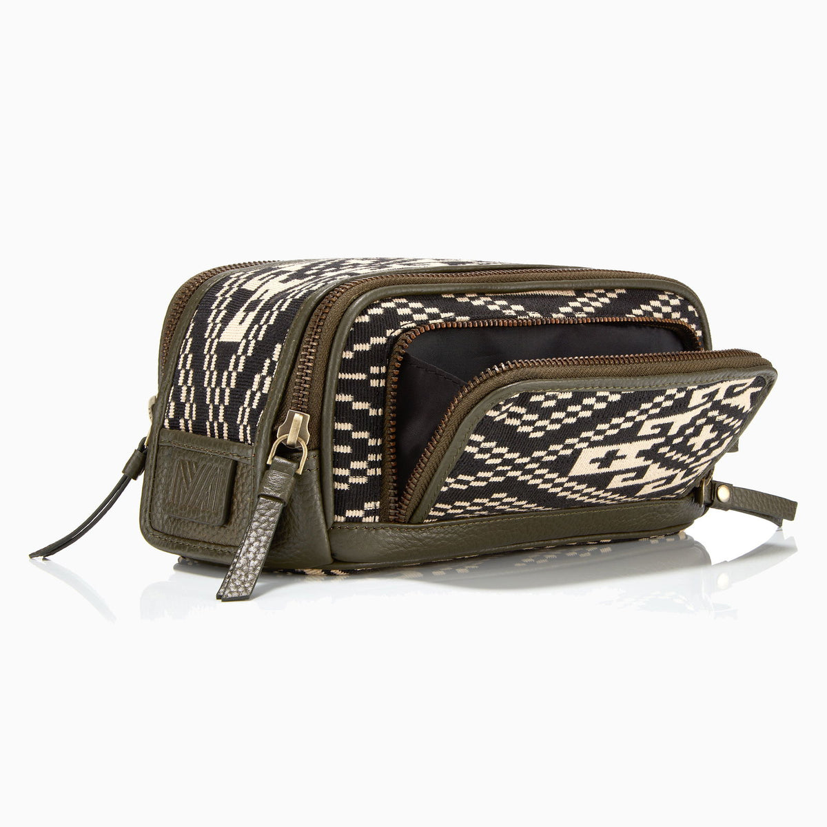 Gaucho Aztec Duo Zip Toiletry Wash Bag, Black and Cream Canvas | Mantidy® Not Included