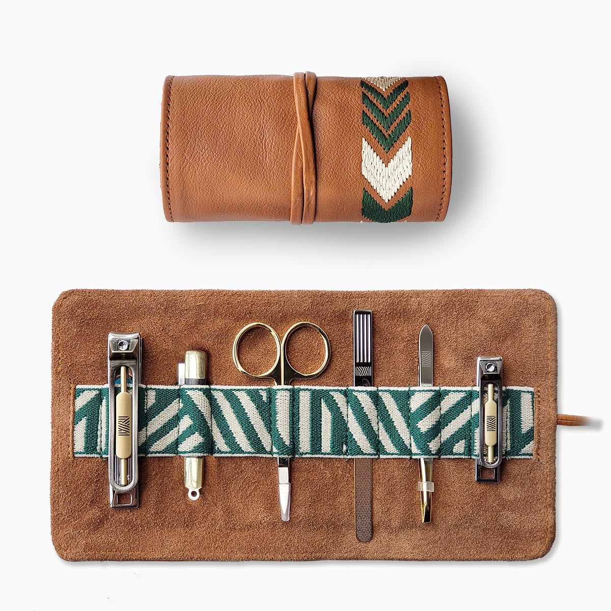 Gaucho Grooming Roll, Tan Green & Cream Green & Cream