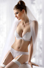 Gracya Bliss F162 white suspender thong on model