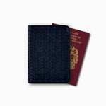 Handwoven Passport Holder, Navy Blue: Herringbone Cover | Mantidy®