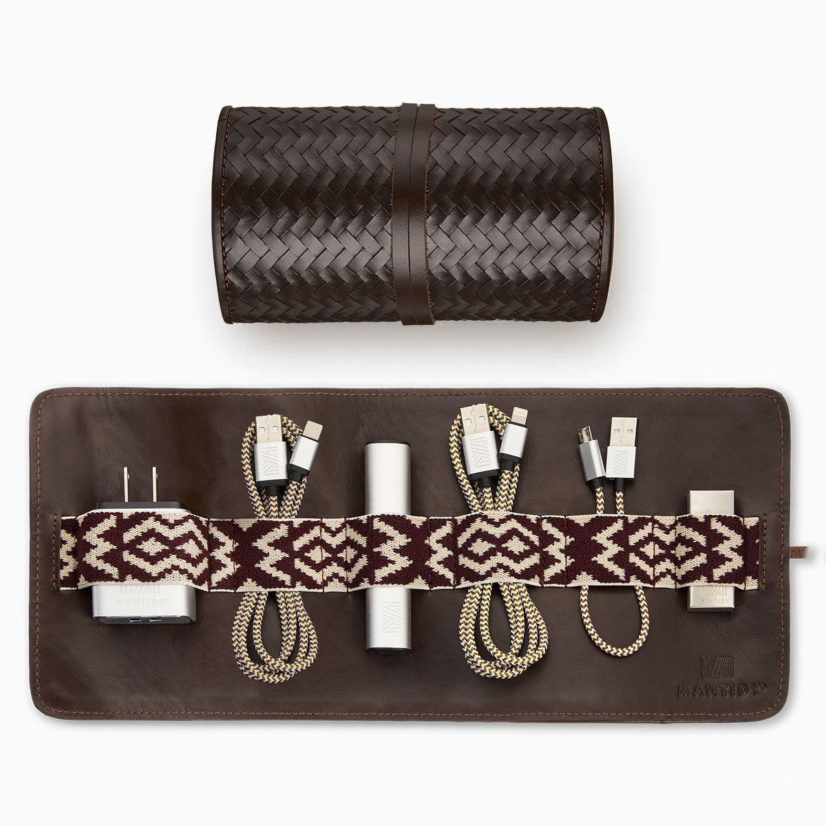 Herringbone TechRoll, Chocolate Brown | Mantidy® Red and Cream