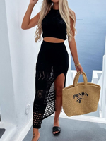 Hollow Bikini Cover-up Cropped Top High Waisted Skirt Two-piece Co-ord Set