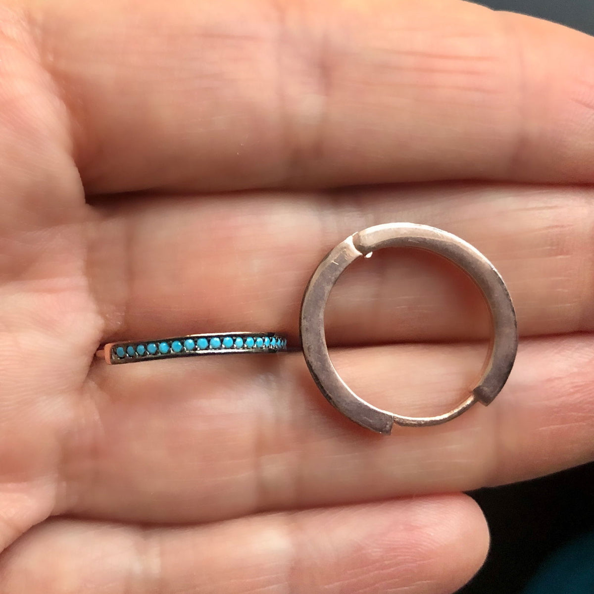 Hoop Earrings with Small Pave-set Stones Rose Gold Plated Silver Medium Turquoise