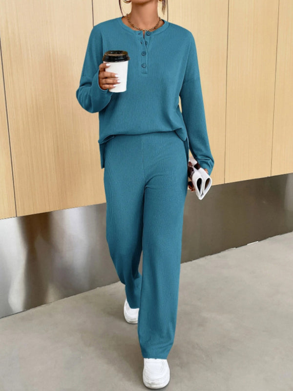 Casual Round Neck Knit Two-Piece Loungewear Set