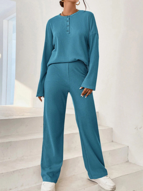Casual Round Neck Knit Two-Piece Loungewear Set