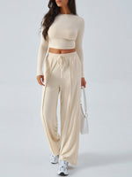 Women's Crew Neck Long Sleeve Top & Wide Leg Pants Set