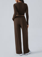 Women's Crew Neck Long Sleeve Top & Wide Leg Pants Set