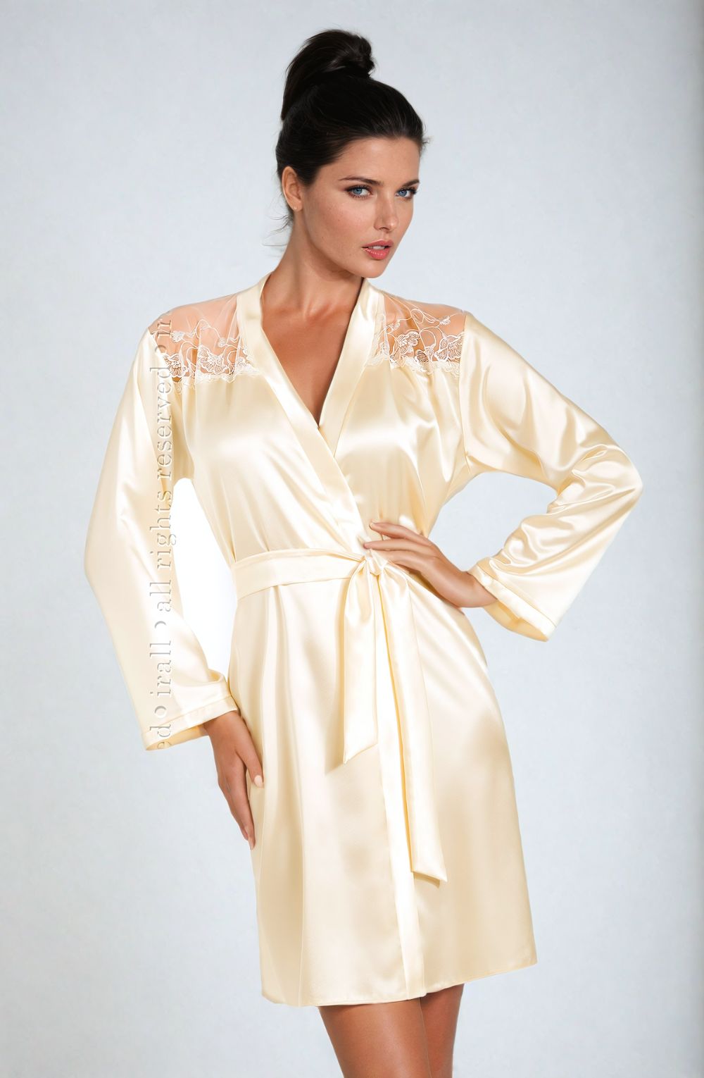Irall Cleopatra Satin Chiffon Dressing Gown Black