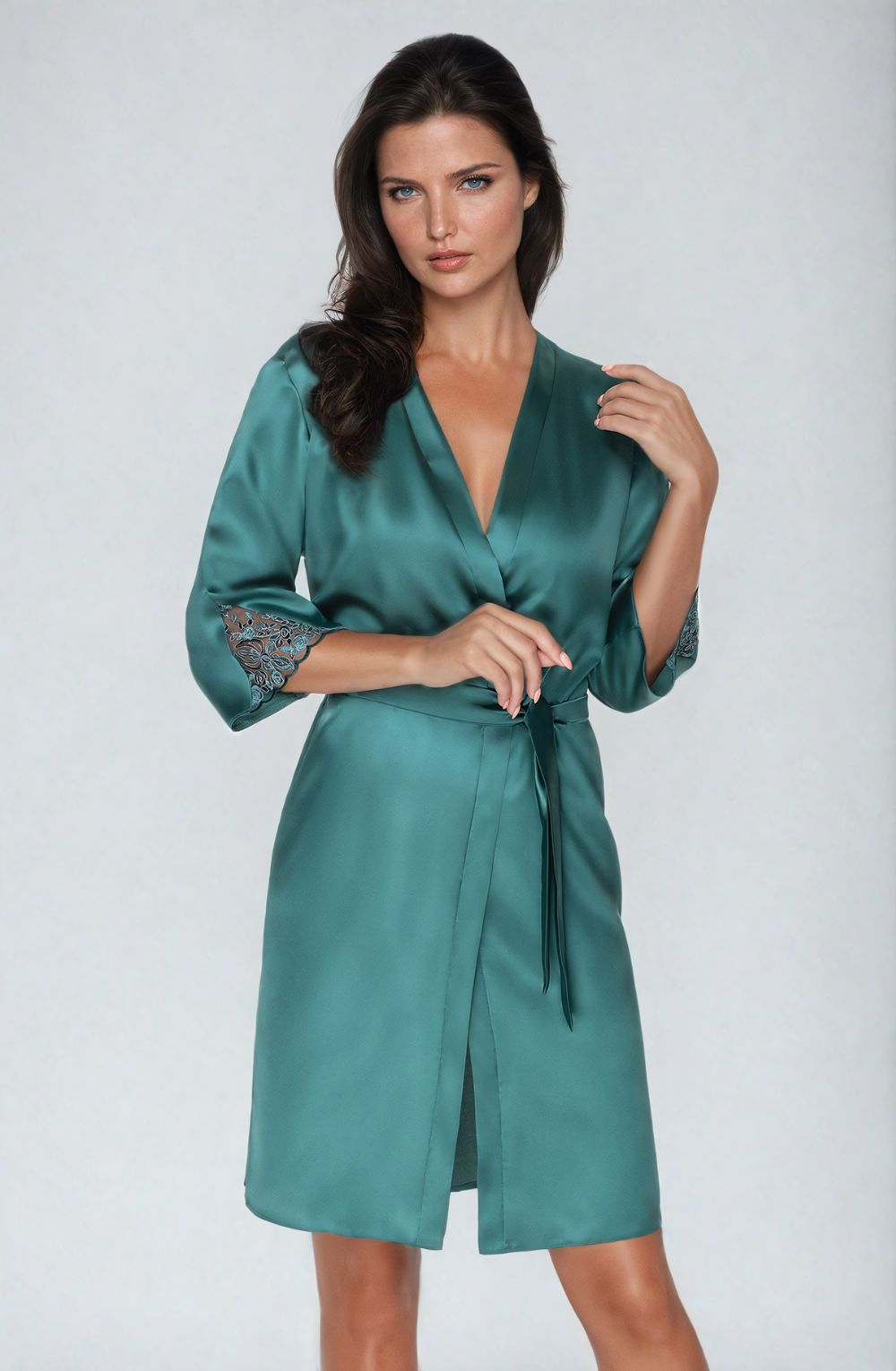 Irall Emerald Satin Dressing Gown Green