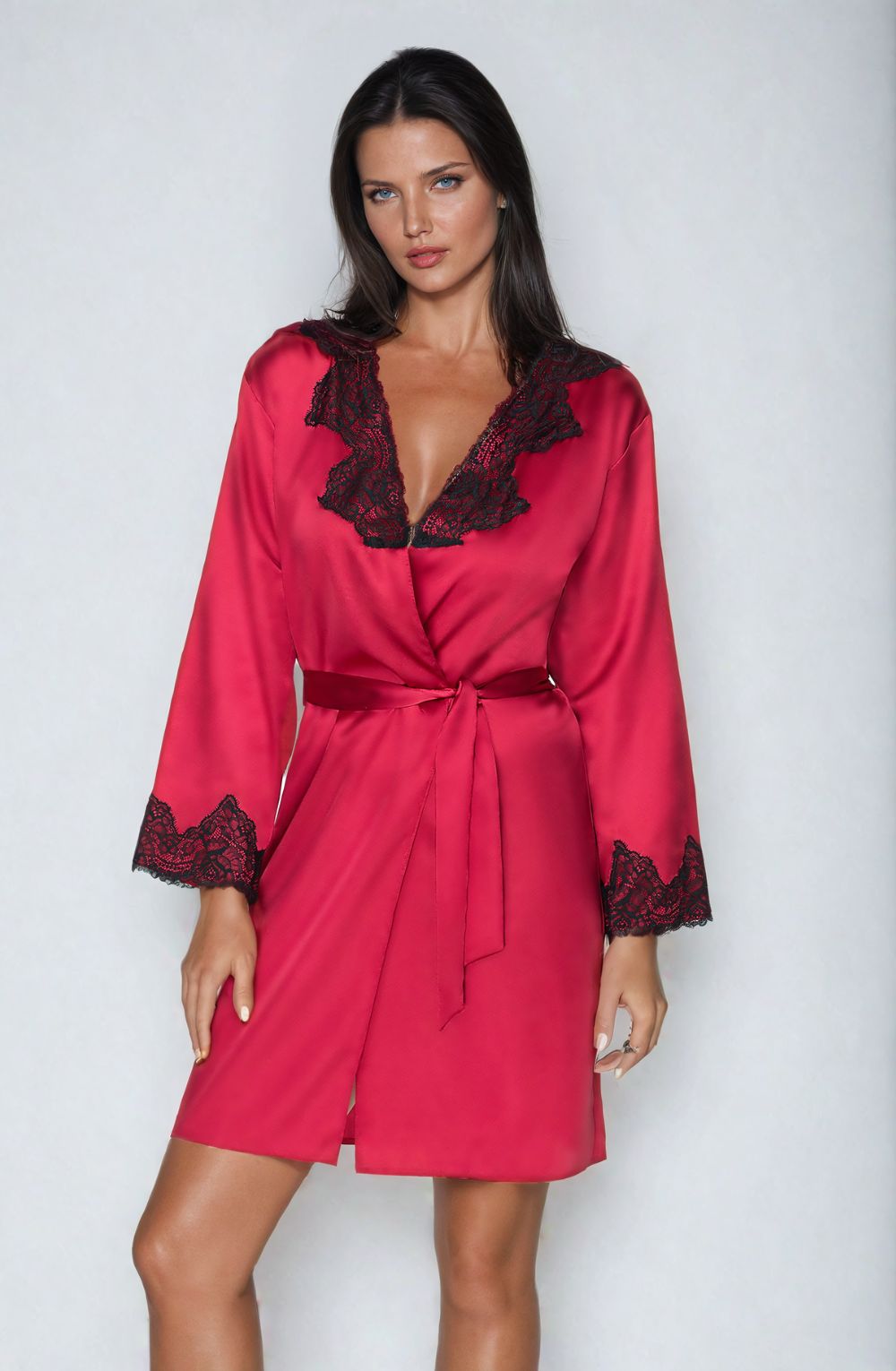 Irall Cleopatra Satin Chiffon Dressing Gown Black