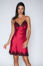 Irall Juniper Satin Burgundy Red with Black Lace Nightdress