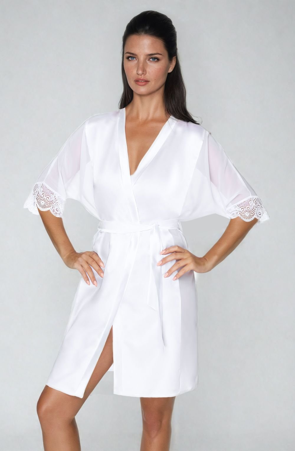 Irall Cleopatra Satin Chiffon Dressing Gown Black