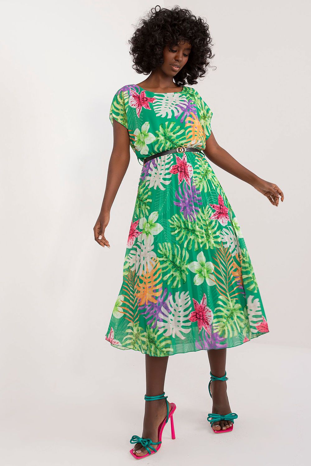Italy Moda Daydress Colorful Flared Summer Dress - Vibrant Short-Sleeve Chic green one-size-fits-all