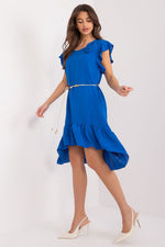 Italy Moda Flared Asymmetrical Day Dress blue one-size-fits-all