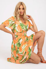 Italy Moda Summer Frilled Daydress Envelope Neckline Pleated Bottom