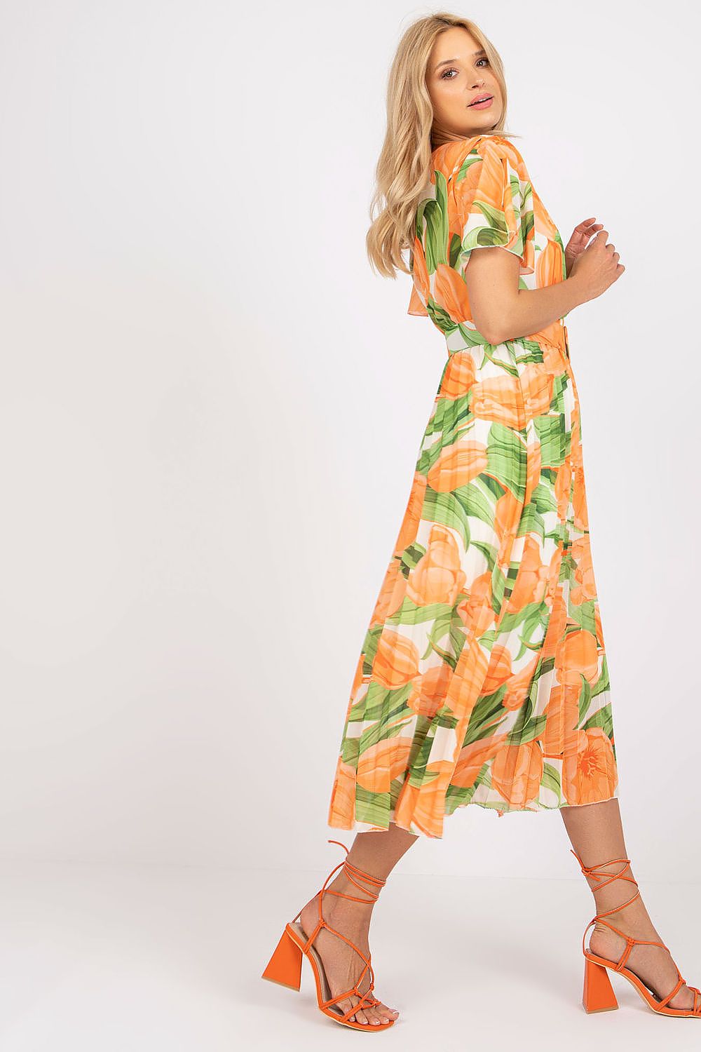 Italy Moda Summer Frilled Daydress Envelope Neckline Pleated Bottom