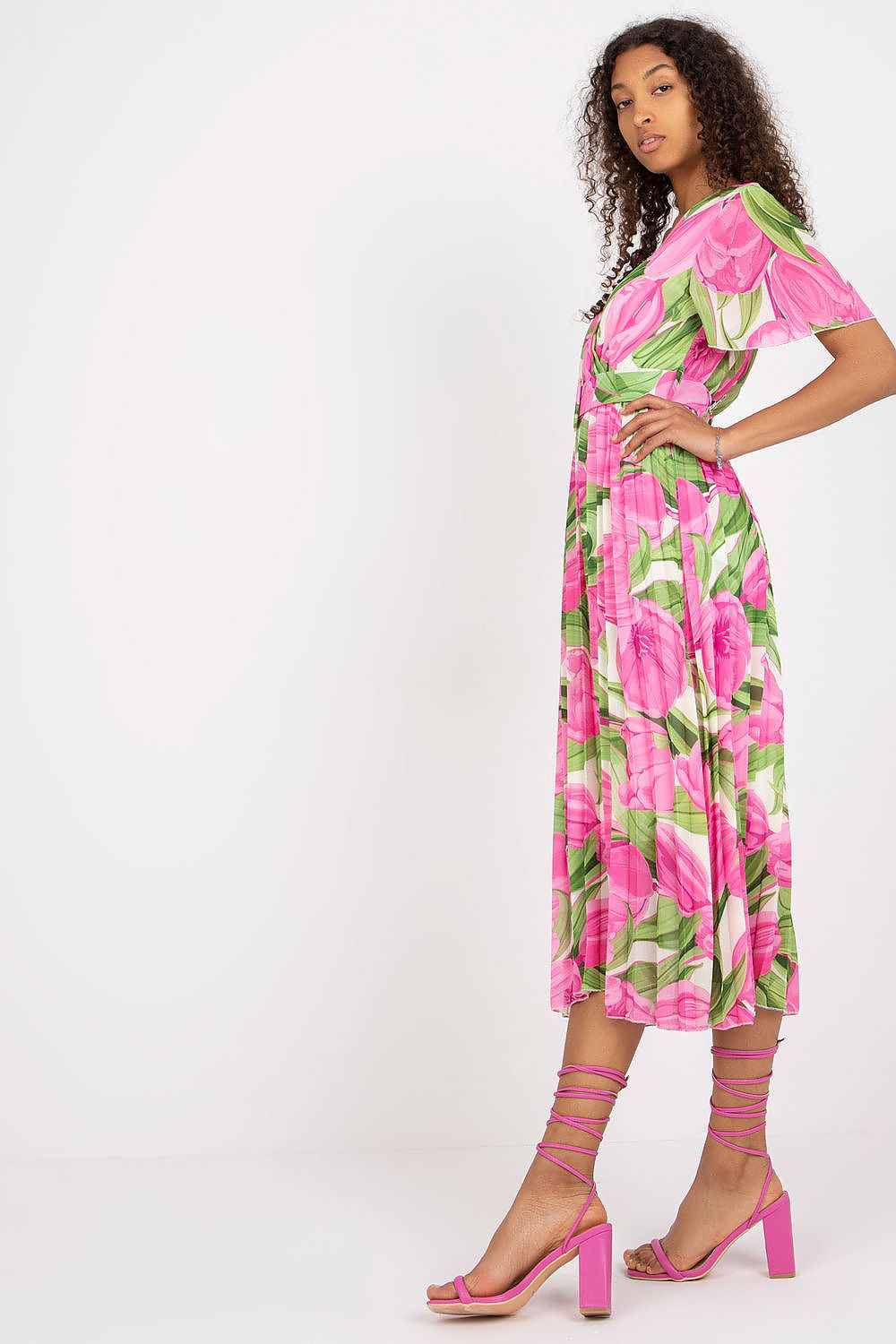 Italy Moda Summer Frilled Daydress Envelope Neckline Pleated Bottom
