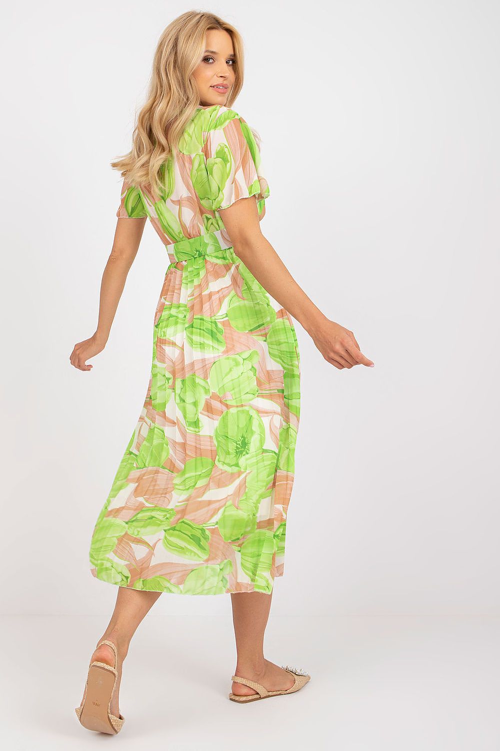 Italy Moda Summer Frilled Daydress Envelope Neckline Pleated Bottom