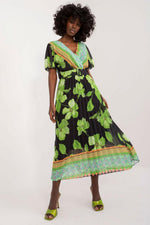 Italy Moda Summer Frilled Daydress Envelope Neckline Pleated Bottom black one-size-fits-all