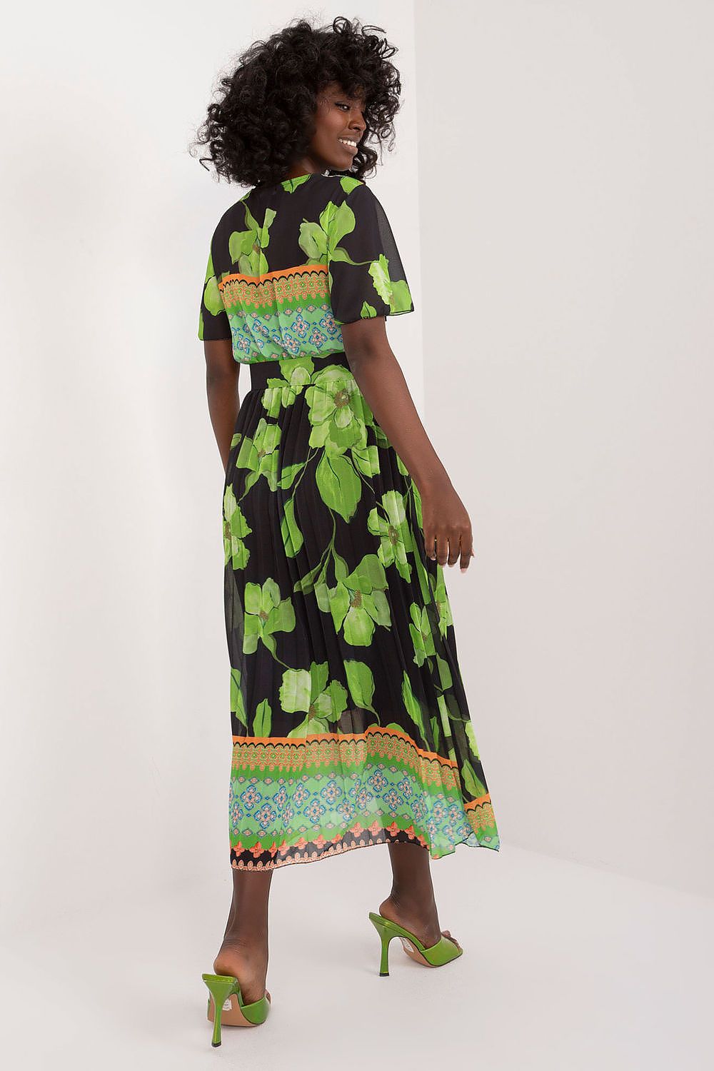 Italy Moda Summer Frilled Daydress Envelope Neckline Pleated Bottom