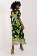 Italy Moda Summer Frilled Daydress Envelope Neckline Pleated Bottom
