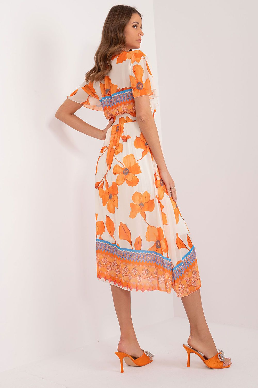 Italy Moda Summer Frilled Daydress Envelope Neckline Pleated Bottom