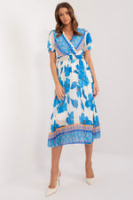 Italy Moda Summer Frilled Daydress Envelope Neckline Pleated Bottom blue one-size-fits-all