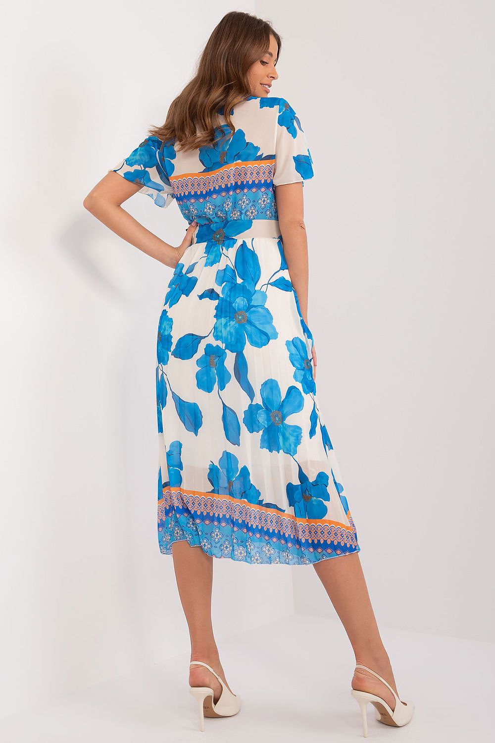 Italy Moda Summer Frilled Daydress Envelope Neckline Pleated Bottom
