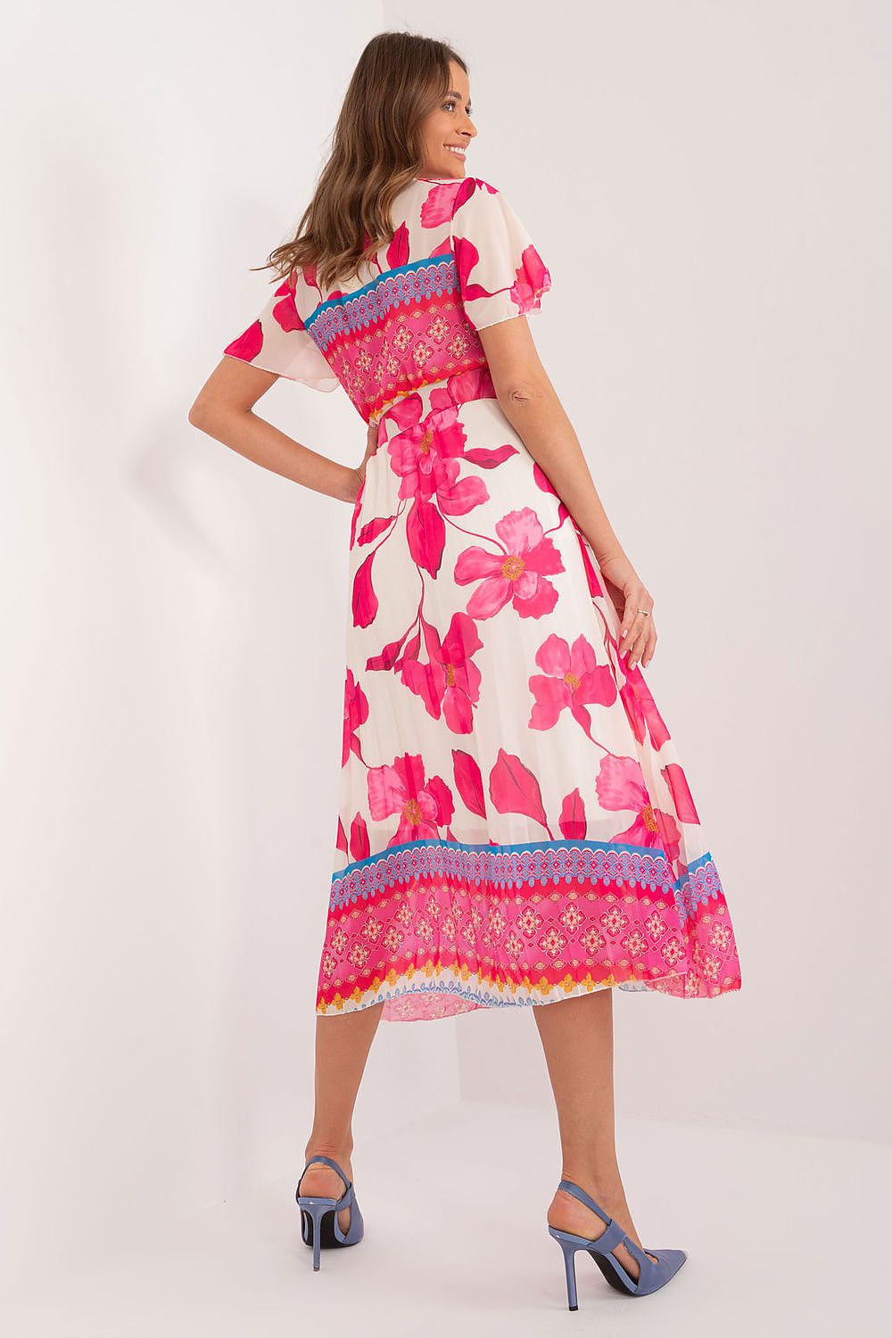 Italy Moda Summer Frilled Daydress Envelope Neckline Pleated Bottom