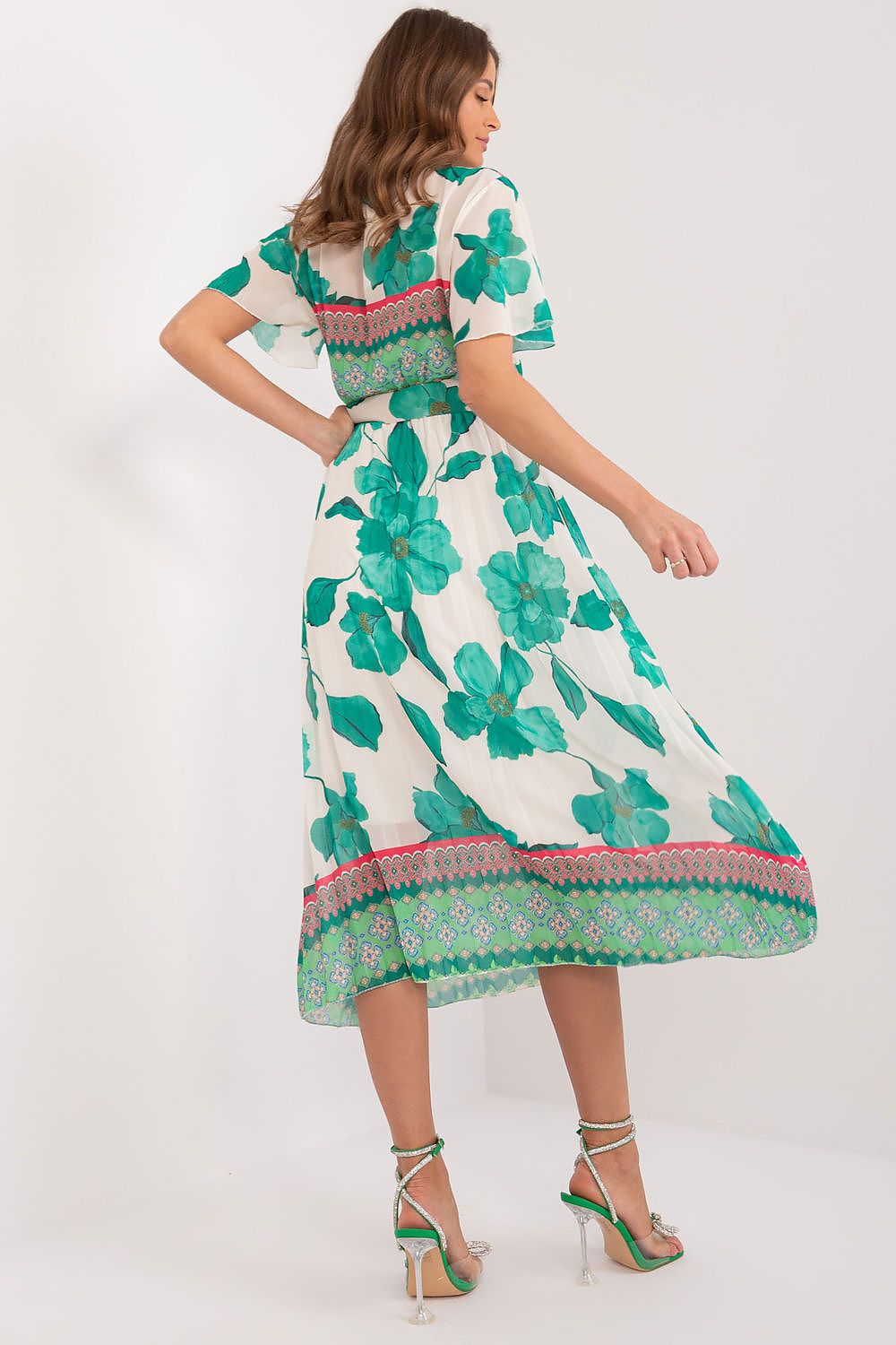 Italy Moda Summer Frilled Daydress Envelope Neckline Pleated Bottom