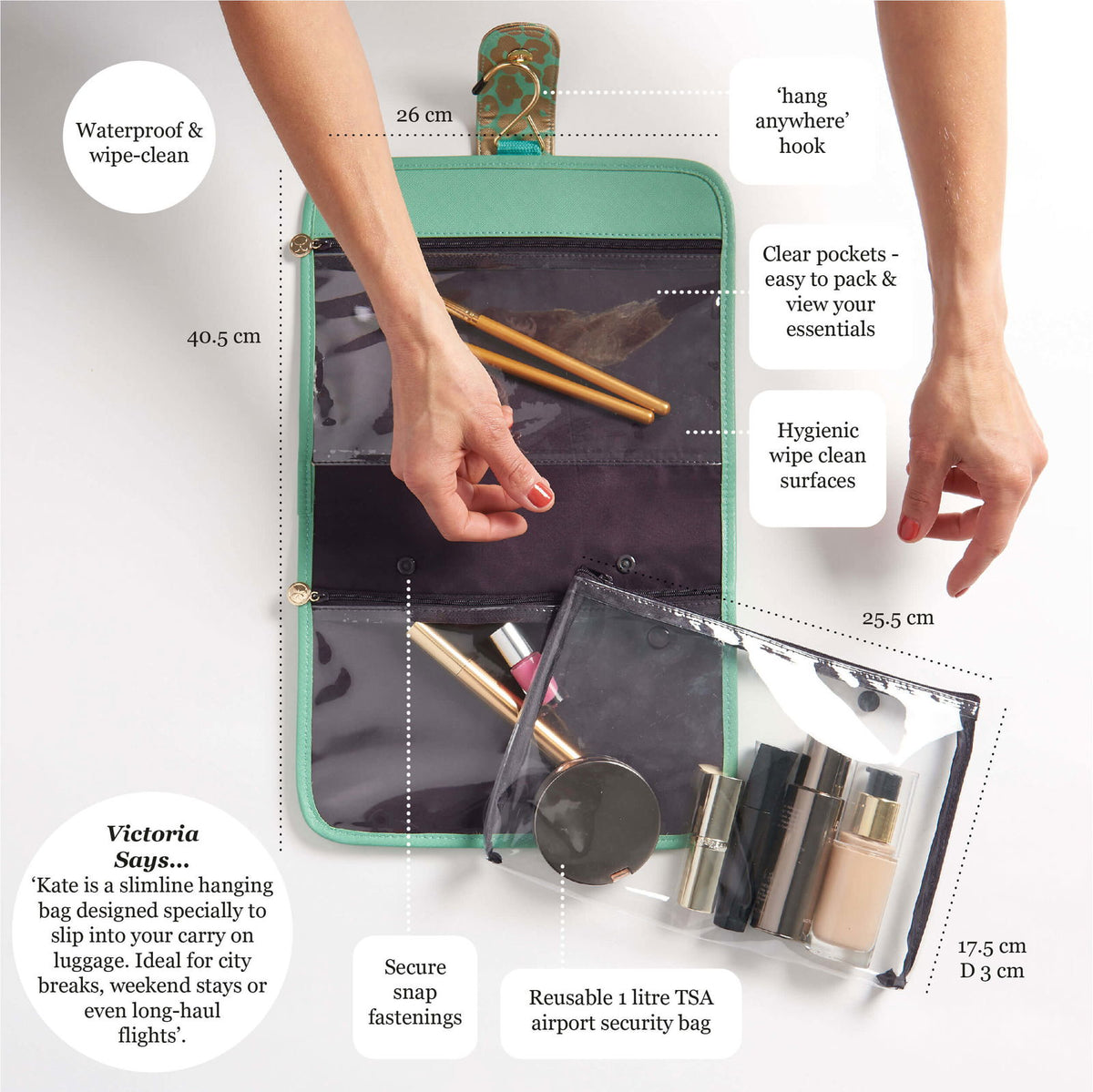 Kate' Hanging Beauty Bag in Jade