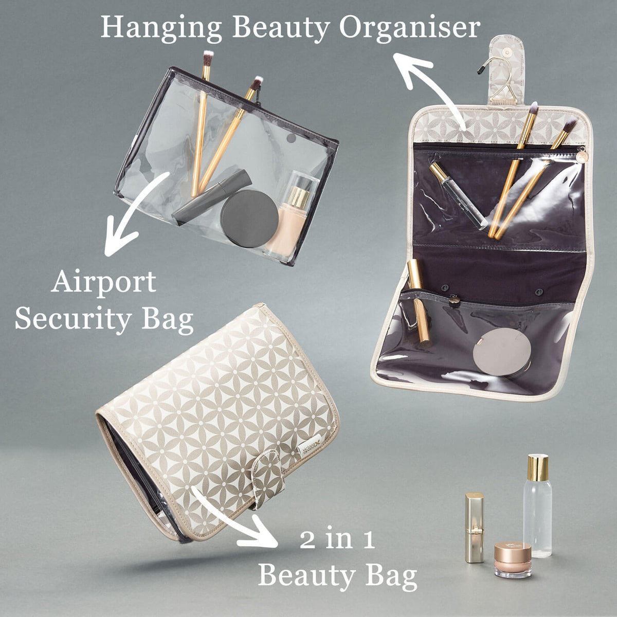 Kate' Hanging Beauty Bag in Starflower Gold