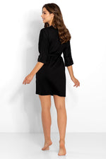 Lace Trimmed Black Bathrobe | Momenti Per Me