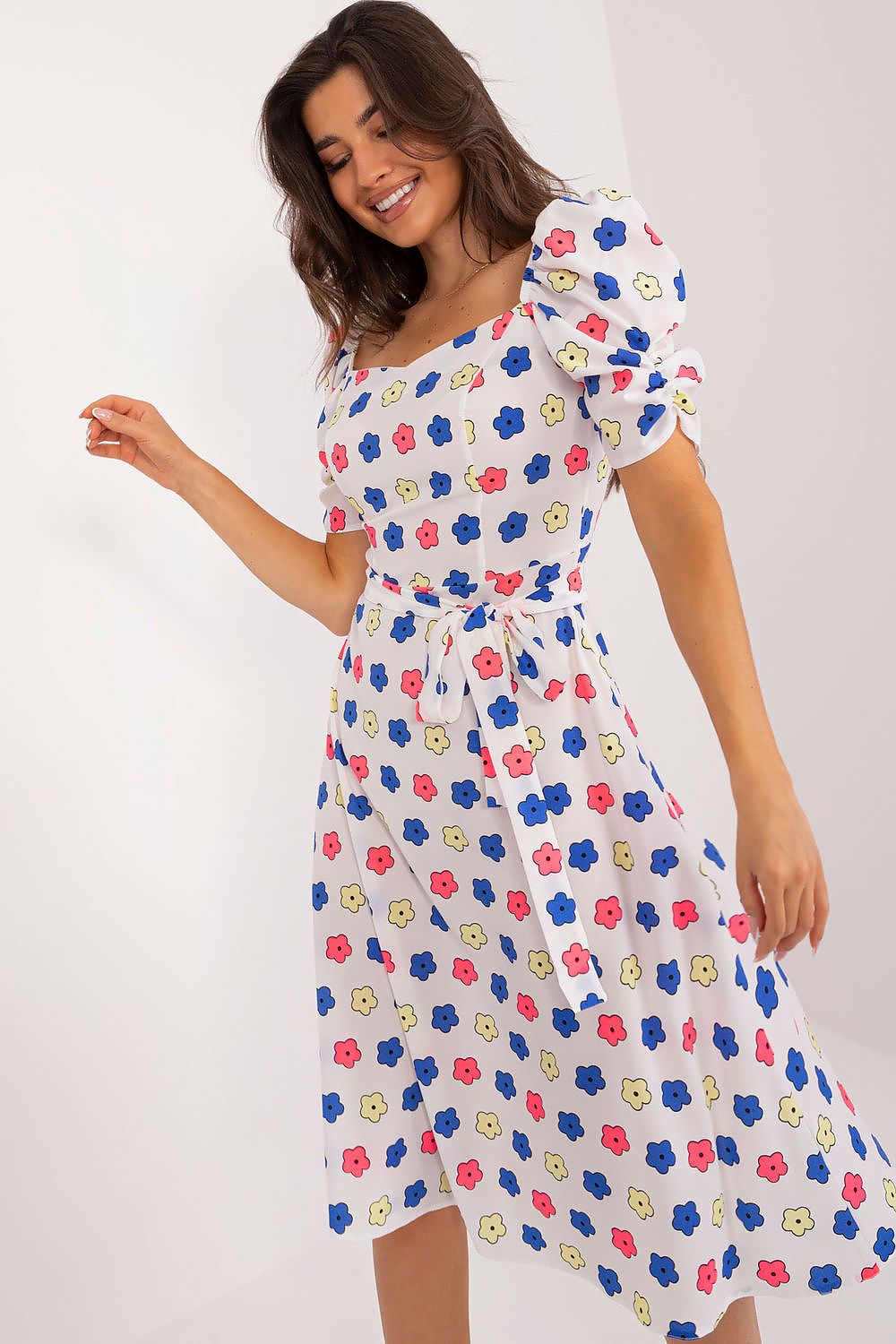 Lakerta Romantic Floral Fit-and-Flare Day Dress white