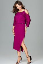 Lenitif Asymmetrical Kimono-Sleeve Dress with Thigh-High Slit