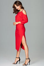 Lenitif Asymmetrical Kimono-Sleeve Dress with Thigh-High Slit
