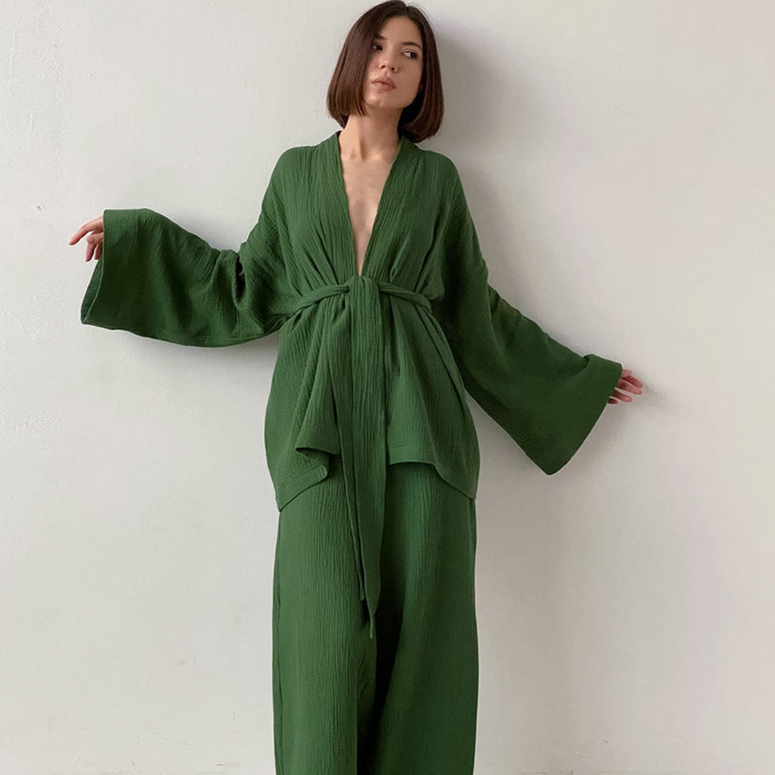 Long Kimono Blazer Tied Top Wide Leg Trouser Top Co-ord Set