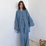 Long Kimono Blazer Tied Top Wide Leg Trouser Top Co-ord Set Dark Blue
