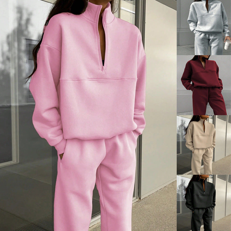 Long-sleeved Sports Sweatshirt Suit Fashion Stand-up Collar Zip-up Loungewear Set