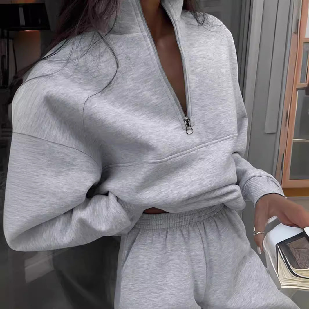 Long-sleeved Sports Sweatshirt Suit Fashion Stand-up Collar Zip-up Loungewear Set