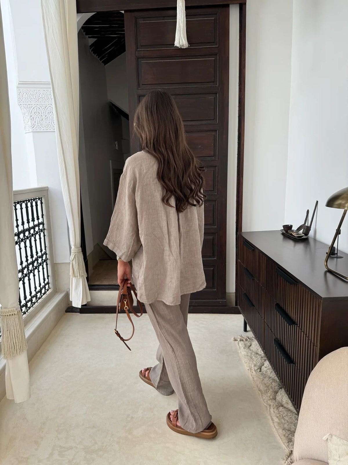 Loose Casual Wide Leg Pants & Long Sleeve Shirt Co-ord Set - Stylish Comfort