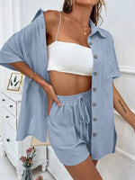 Loose-fit Short-sleeve Short Two-piece Shorts & Top Co-ord Set Blue